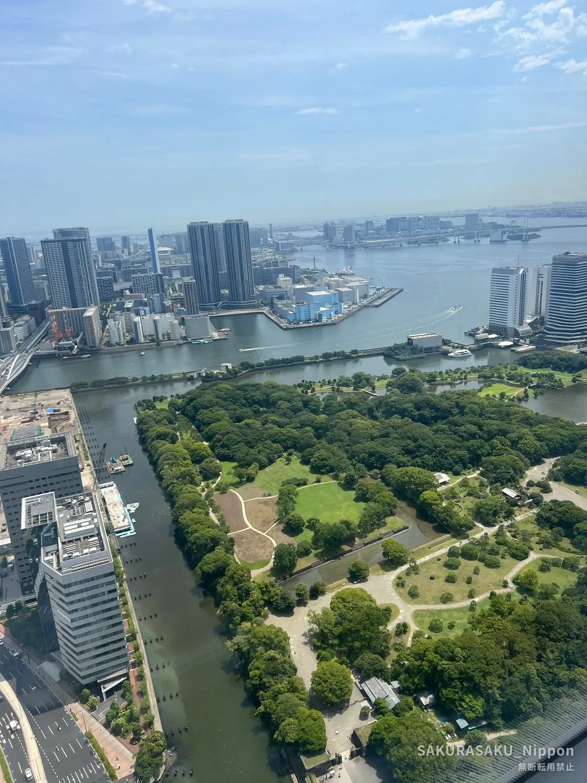 Looking down on Hama-rikyu garden and Tokyo Bay from the 46th floor